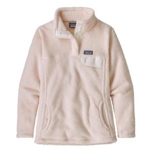 Patagonia re-tool fleece with t snap, girls size XL/14, light pink